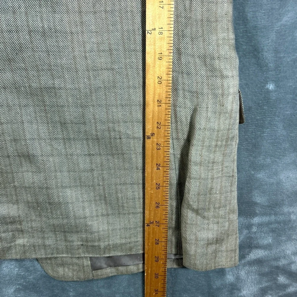 D'Urban Jacket‎ Mens 44 Beige 100% Linen Plaid Sport Coat Blazer Vtg Old Money